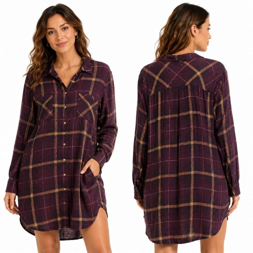 Maurices Plaid Button Front Shirt Dress XL